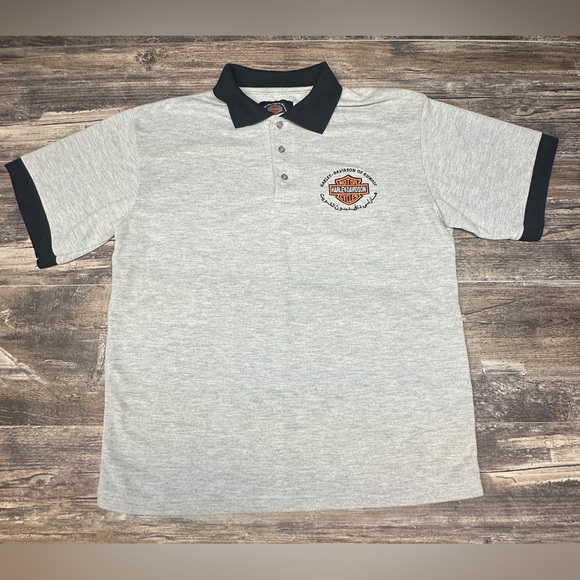 Harley-Davidson Other - Harley-Davidson Kuwait Polo Shirt - Y2K - Gray Black Embroidered Logo - Large